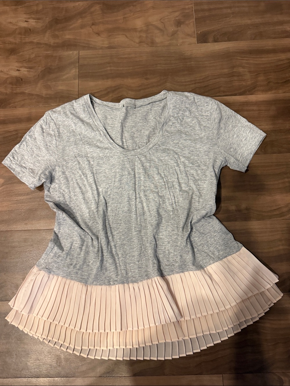 J. Crew Short Sleeve Gray Tee with Blush Pleated Hem